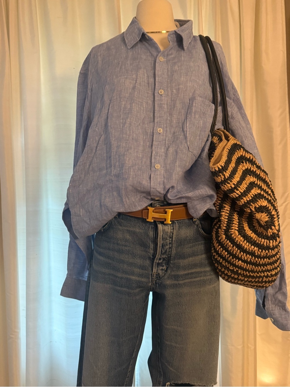 100% Linen Light Blue Button-Down Shirt - Picture 2 of 9
